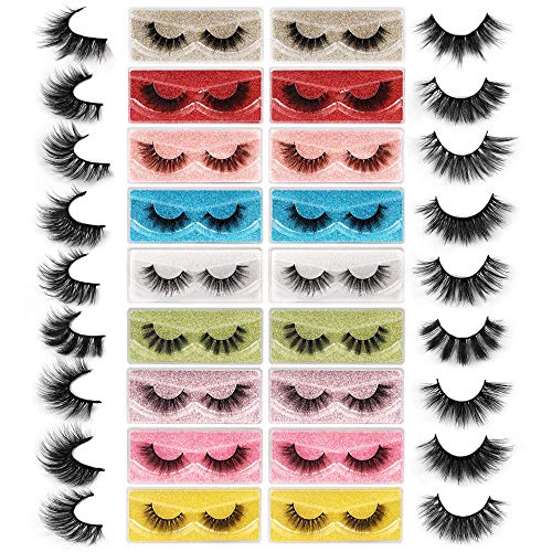 False Eyelashes 18 Pairs 9 Styles Mixed Lashes Wholesale 3D Fluffy Volume Natural Look Faux Mink Lashes Medium Length 18 Portable Boxes Fake Eyelashes Pack