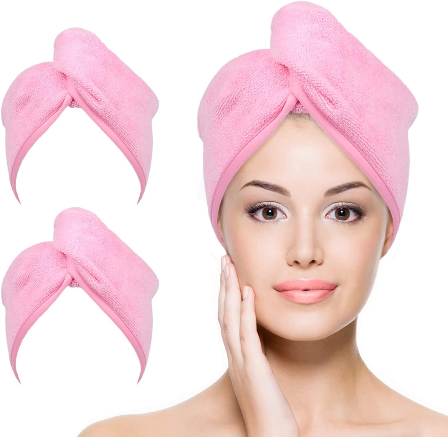 YoulerTex Microfiber Hair Towel Hairs Wrap: 2 Pack 10X26 Hair Dryer Towels for Women Absorbent Turban Twist Drying Shower Cap Curly Hairs Products for Hair's Care Accessories (Pink)