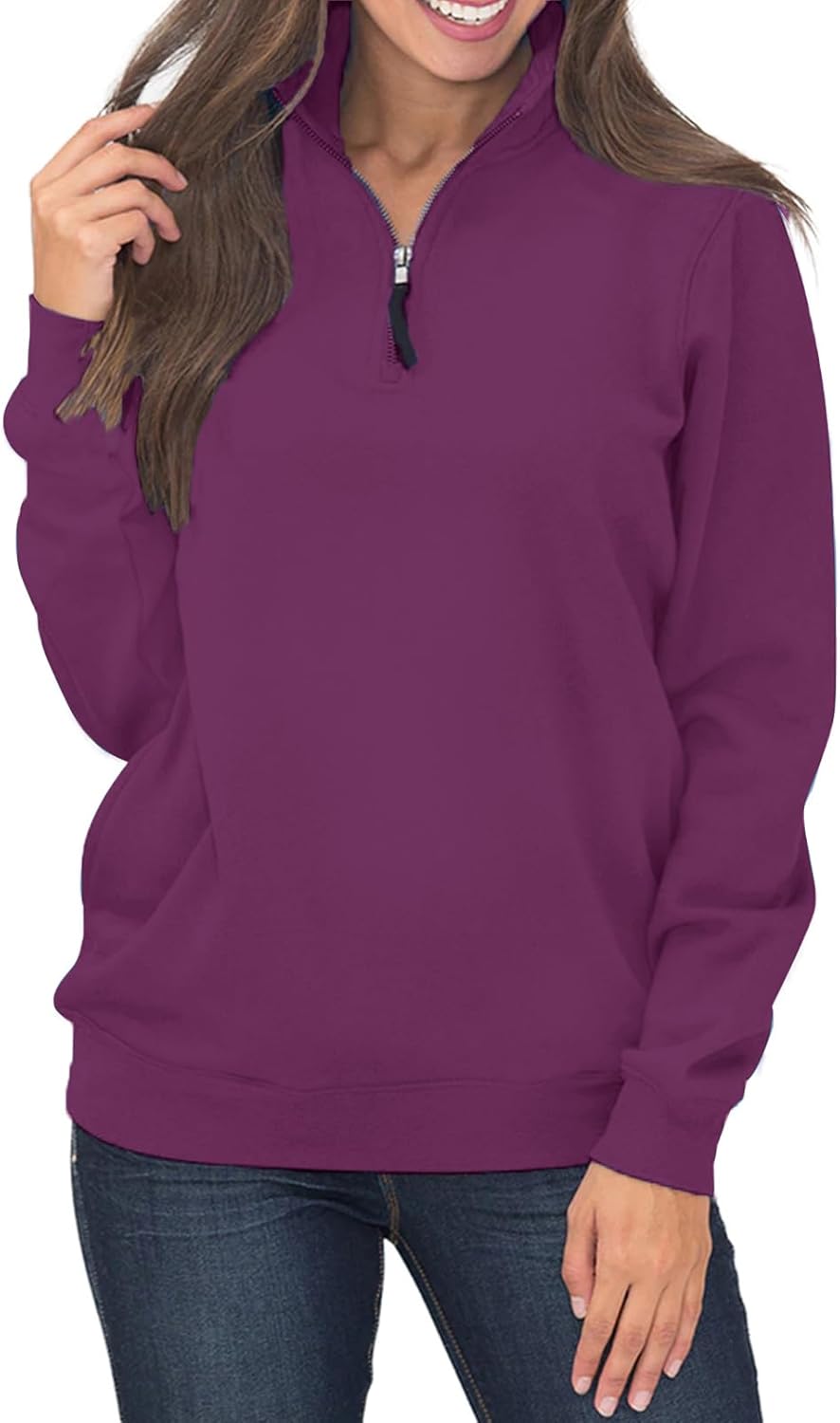 Samefar Womens Warm Cozy High Neck Long Sleeve Solid 1/4 Zip Pullover Sweatshirts with Pockets