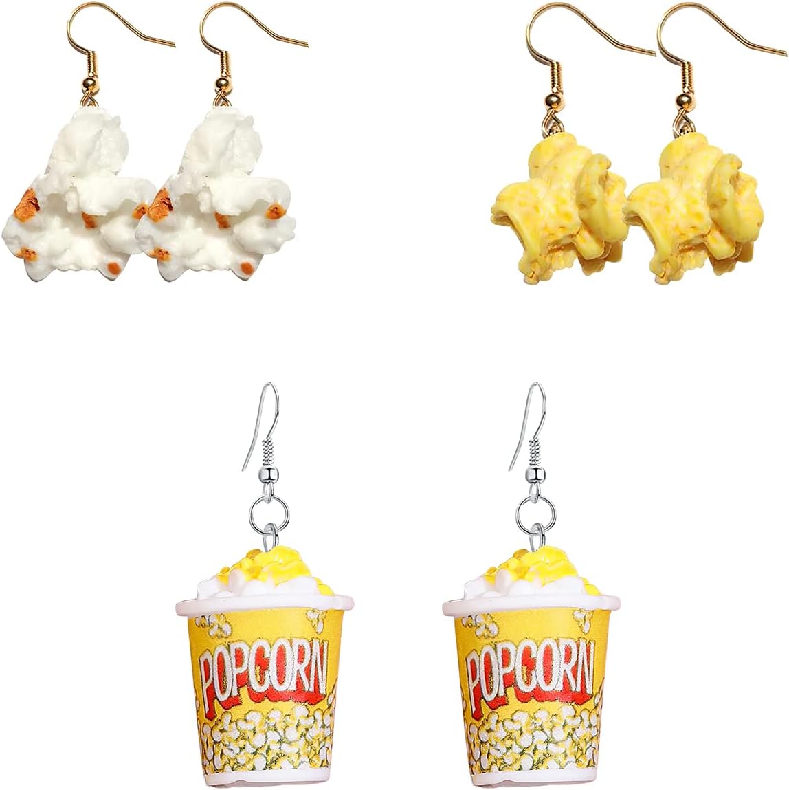 YUNXI 3 Pairs Handmade Resin Simulation Food Dangle Earrings Creative Cute Ice-Cream Cake Statement Drop Earrings Set Novelty Kawaii Funny Popcorn Biscuits Earrings for Women Jewelry