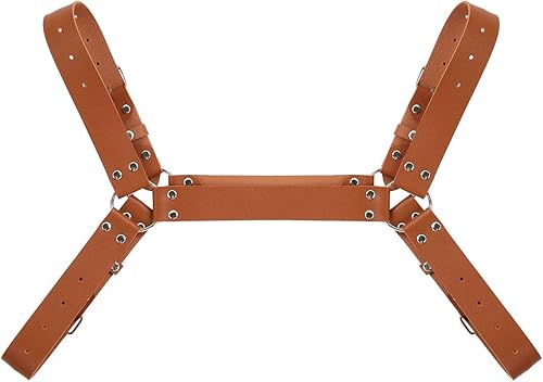 Vista 5 de CHICTRY Cinturón de arnés de pecho para hombre, estilo punk, gótico, de piel sintética, correa para el hombro, para cosplay, clubwear