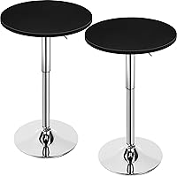 Vista 11 de Yaheetech Mesa de bar redonda, altura ajustable y mesas giratorias de 360°, mesa de cóctel con parte superior de MDF, base de patas plateada