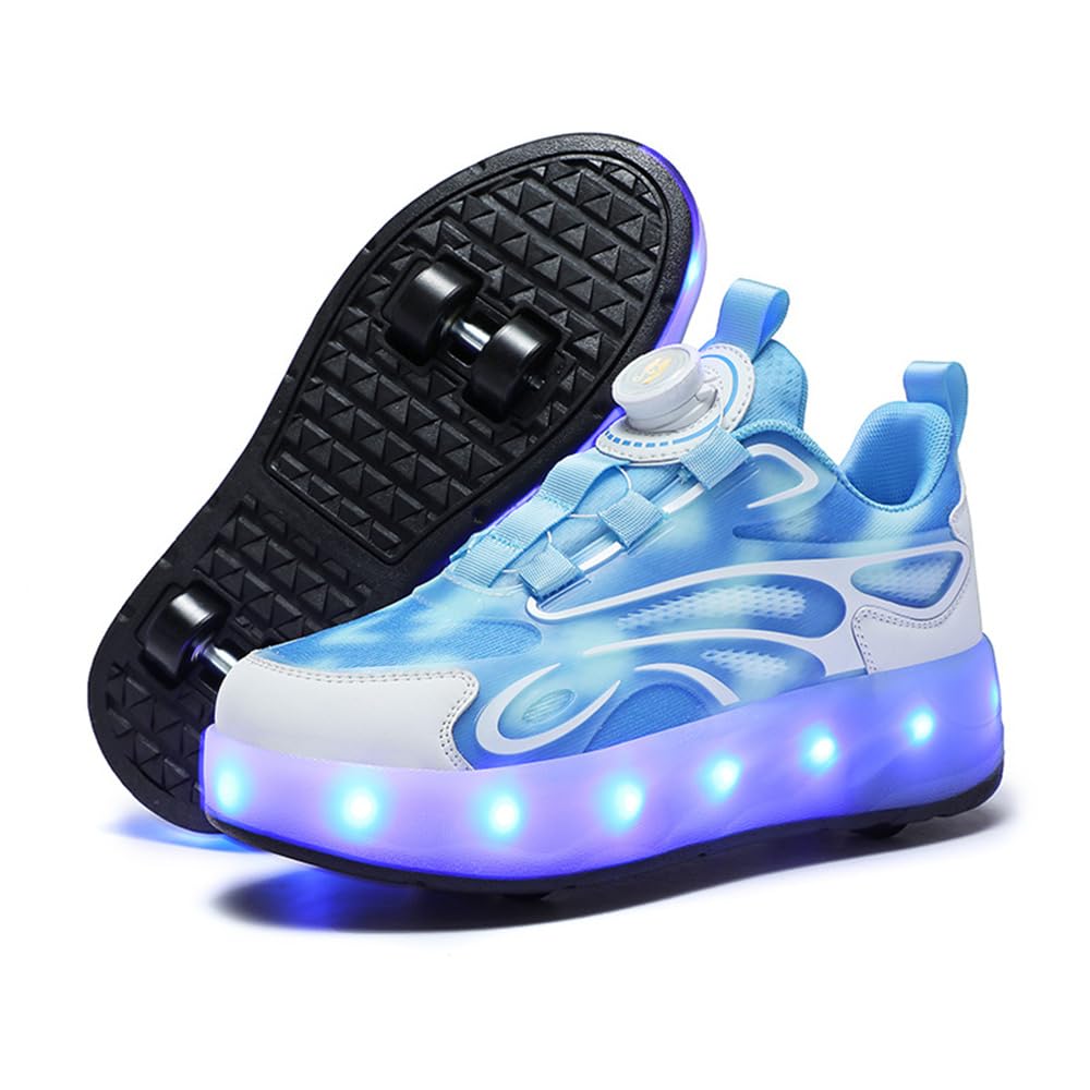 Fansu Zapatillas con Ruedas Niño Niña Tamaño 30-40, Zapatos con 4 Ruedas Luces LED Coloridos Parpadeante 2 en 1, Zapatillas Patines Niño Carga con USB Calzado de Skateboarding,Estilo 886