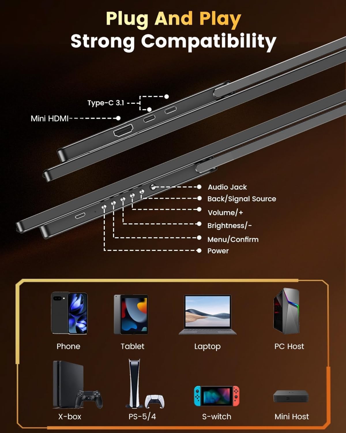 UPERFECT Portable Gaming Monitor 24.5" 240Hz 0.1ms FreeSync 500Nits 2000:1 | 100%sRGB USB-C & MINI HDMI, VESA & 180° Ständer, Großer Zweitbildschirm mit Tragetasche für Laptop, PC und Spielkonsole