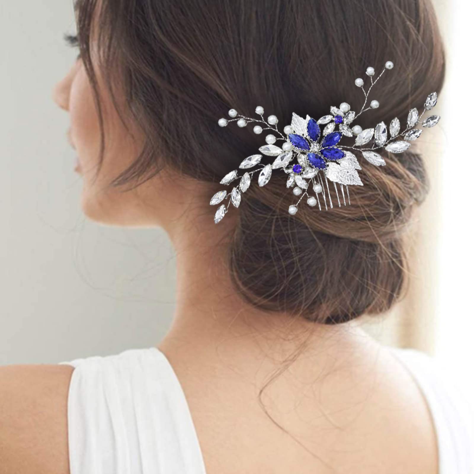 Amazon.com : Wedding Hair Comb Banquet Blue Rhinestone Hair  display picture 2