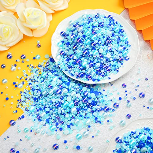 Inbagi 24000 Pcs Mix Resin Rhinestones Half Round Pearls 400G Mixed Size 3-10Mm Ab Color For Crafts Flatback Half Pearl Resin Rhinestone For Diy Craft Nail Art Shoes Clothes Scrapbooking Mugs (Blue) #TOP2
