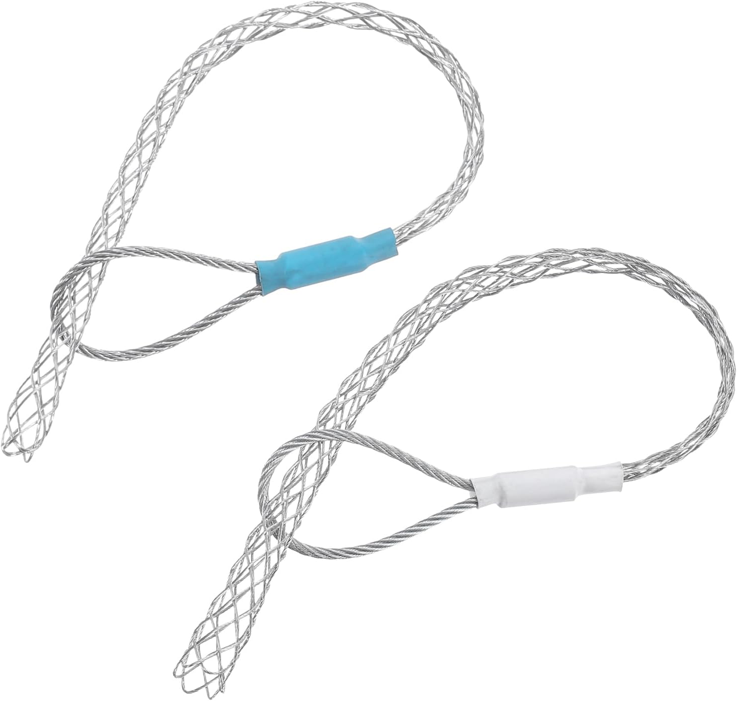 MECCANIXITY Cable Pulling Grip for 15-20mm+20-25mm Cable(White+Yellow) 39/52cm,1.28/1.71FT Wire Mesh Puller Socks Grip Single Head Galvanizing Steel Wire Grips Net Cover Smooth