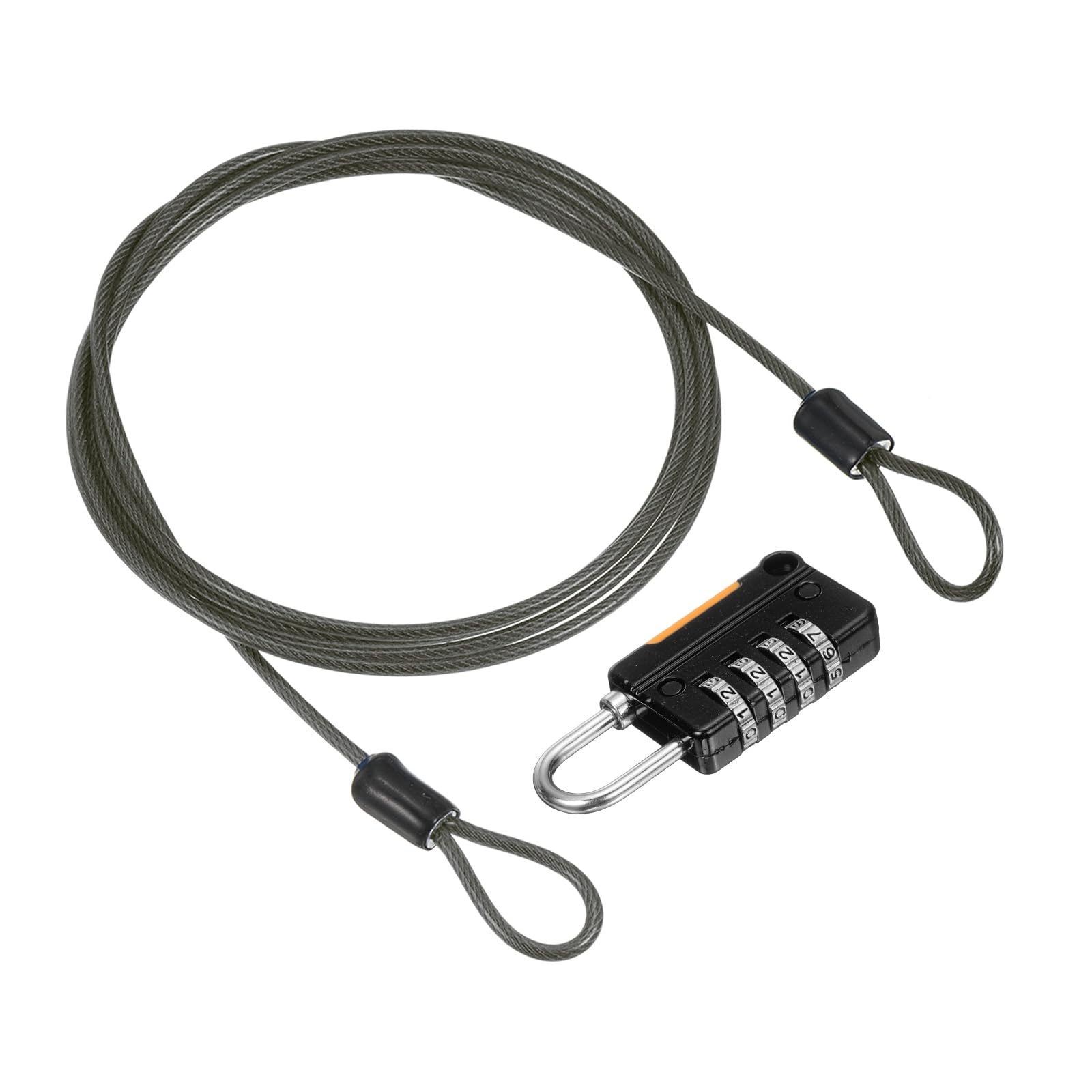 PATIKIL Security Steel Cable with 4 Digit Combination Lock, 1 Set 1.5M Coated Safety Wire Rope Double Loop Padlock for Outdoor Travel Luggage, Gun Gray