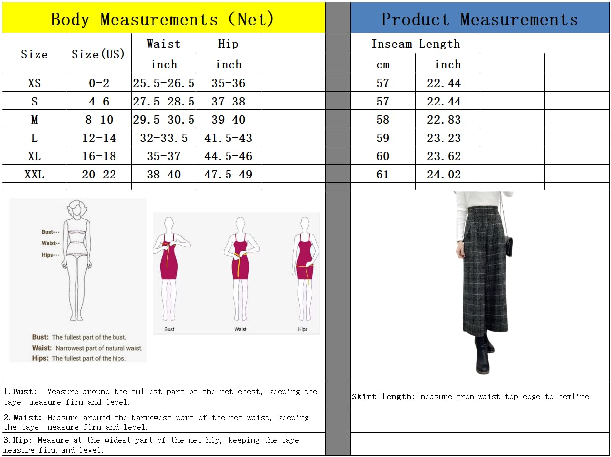 chouyatou Pantalones capri Palazzo, de cintura alta, pierna ancha, a cuadros, mezcla de lana, con bolsillos
