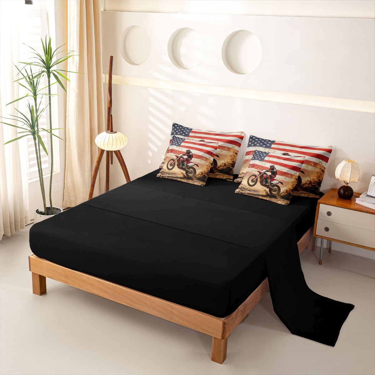 Loussiesd Set di biancheria da letto con copripiumino per letto singolo, motivo motocross, 7 pezzi, per bambini, ragazzi, ragazze, motocross, con copripiumino, lenzuola, federe, federe
