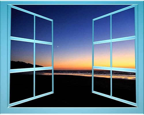 Pegatinas de paisajes al atardecer para pared de cuarto, marco de ventana, calcomanía de pared a prueba de aceite para cocina, 31.5 pulgadas de