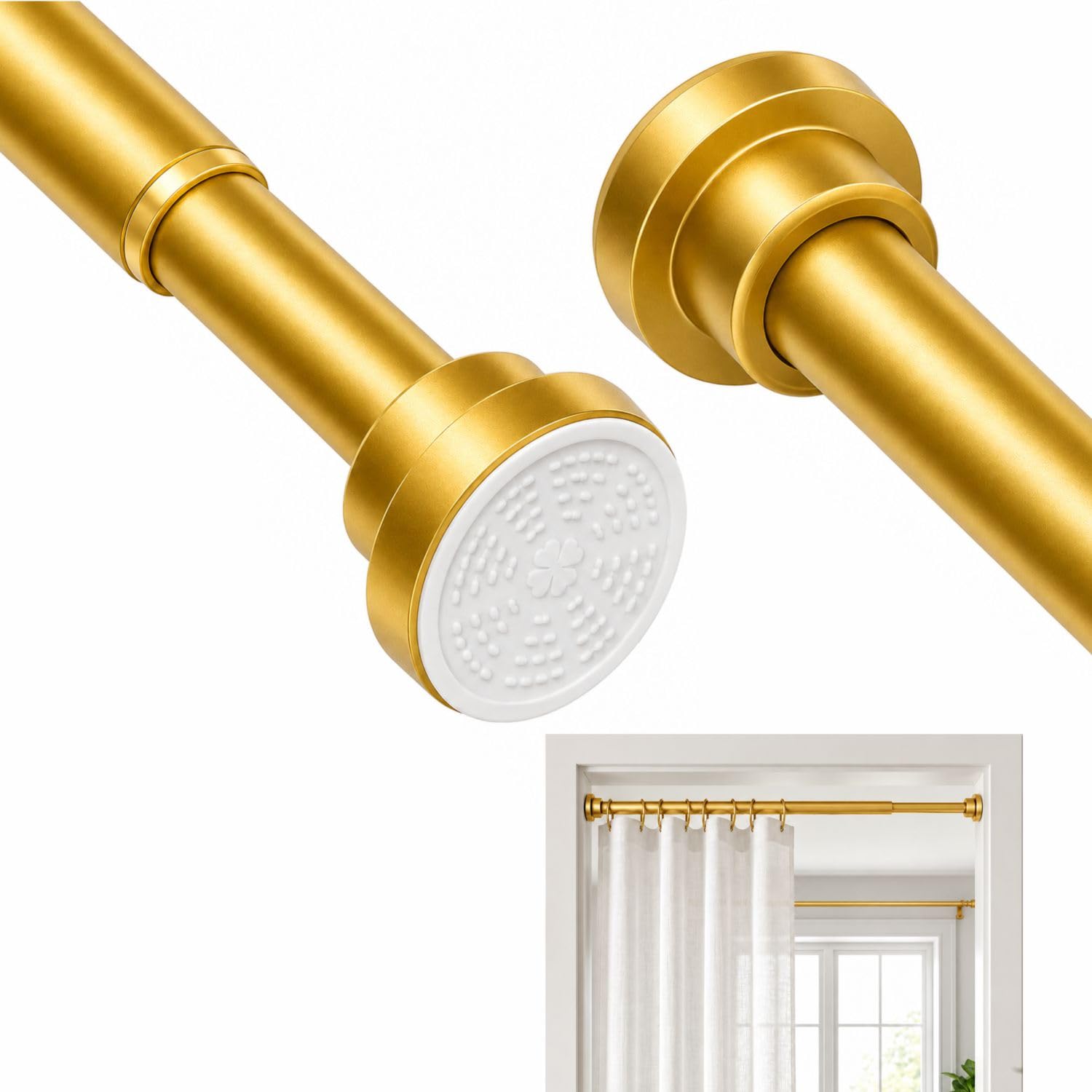 JIALTO Adjustable Bathroom Shower Curtain Rod 155 To 295 Cm Extendable Shower Tension Rod | Without Drill for Wall Anti-Skid Spring Pull Door | Telescopic Shower Curtain Stand (BLACK - 1 Pcs) — Amazon image 14