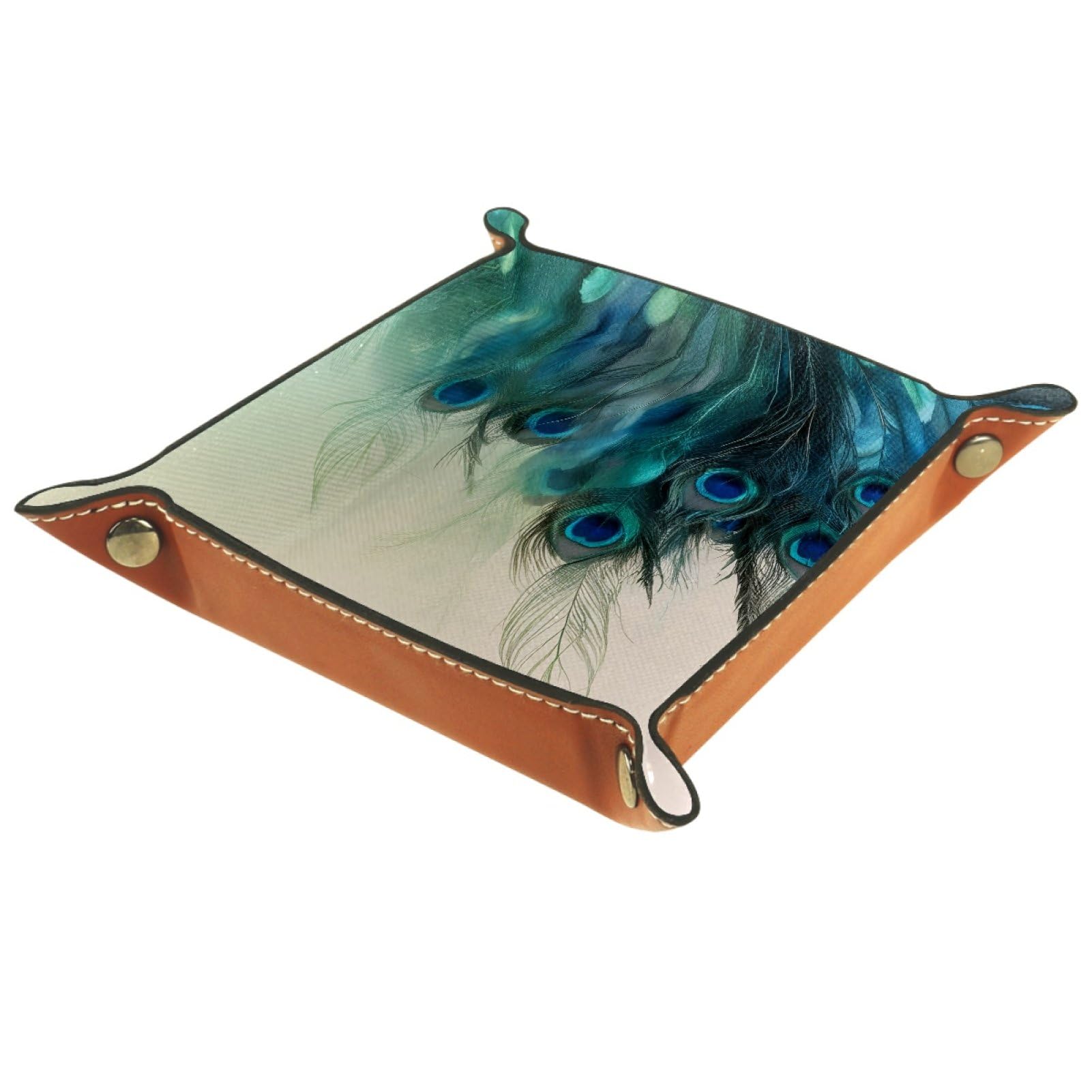 VAPOKF Peacock Feathers Portable Folding Dice Rolling Tray, Microfiber Leather Dice Holder for Dice Games Like RPG, DND and Other Table Games