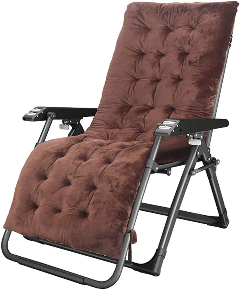 Sun Lounger Relaxation Folding Reclining Chair, Garden Recliner Zero Gravity Deck Chairs with Brown Cushion for Outdoor Patio, Poolside, Camping, Beach Max.200kg