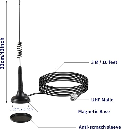 Miniatura 7 de Kit de antena de estación base de radio CB de montaje magnético resistente de 27 MHz, compatible con radio móvilcoche Cobra Midland Uniden Maxon