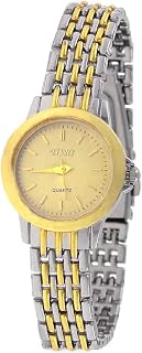 Qtqgoitem Gold Tone Dial Plate Stainless Steel Rear Alloy Belt Watch for Women (Model: 8f8 011 e91 4de cc1)