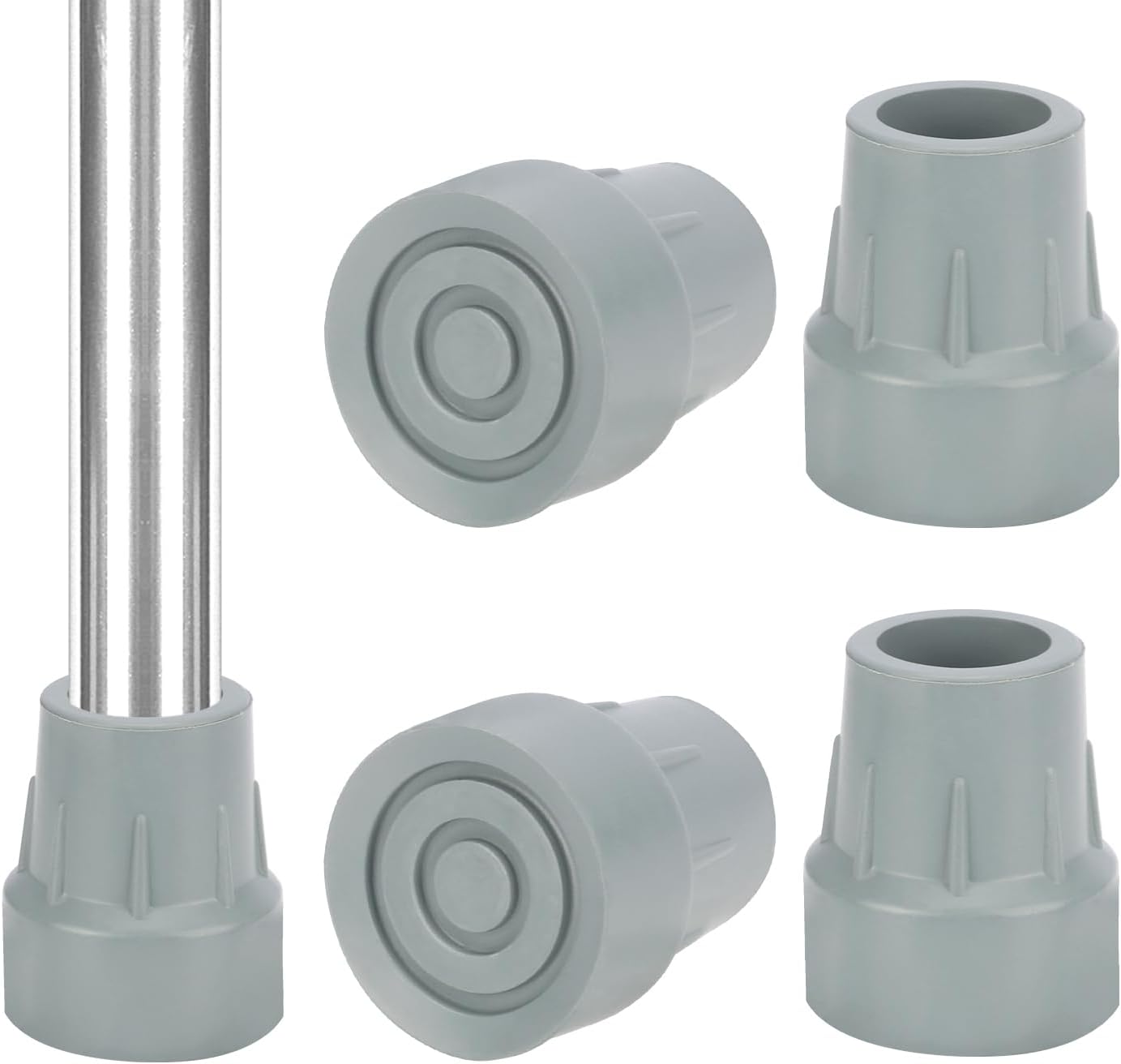 YF 1-Inch Non-Slip Rubber Cane Tips, 4 Pack Replacement Tips for Walkers, Crutches, Commodes, Shower Chairs, Bath Benches, and Walking Sticks, Grey YF 1-Inch Non-Slip Rubber Cane Tips, 4 Pack Replacement Tips for Walkers, Crutches, Commodes, Shower Chairs, Bath Benches, and Walking Sticks, Grey
