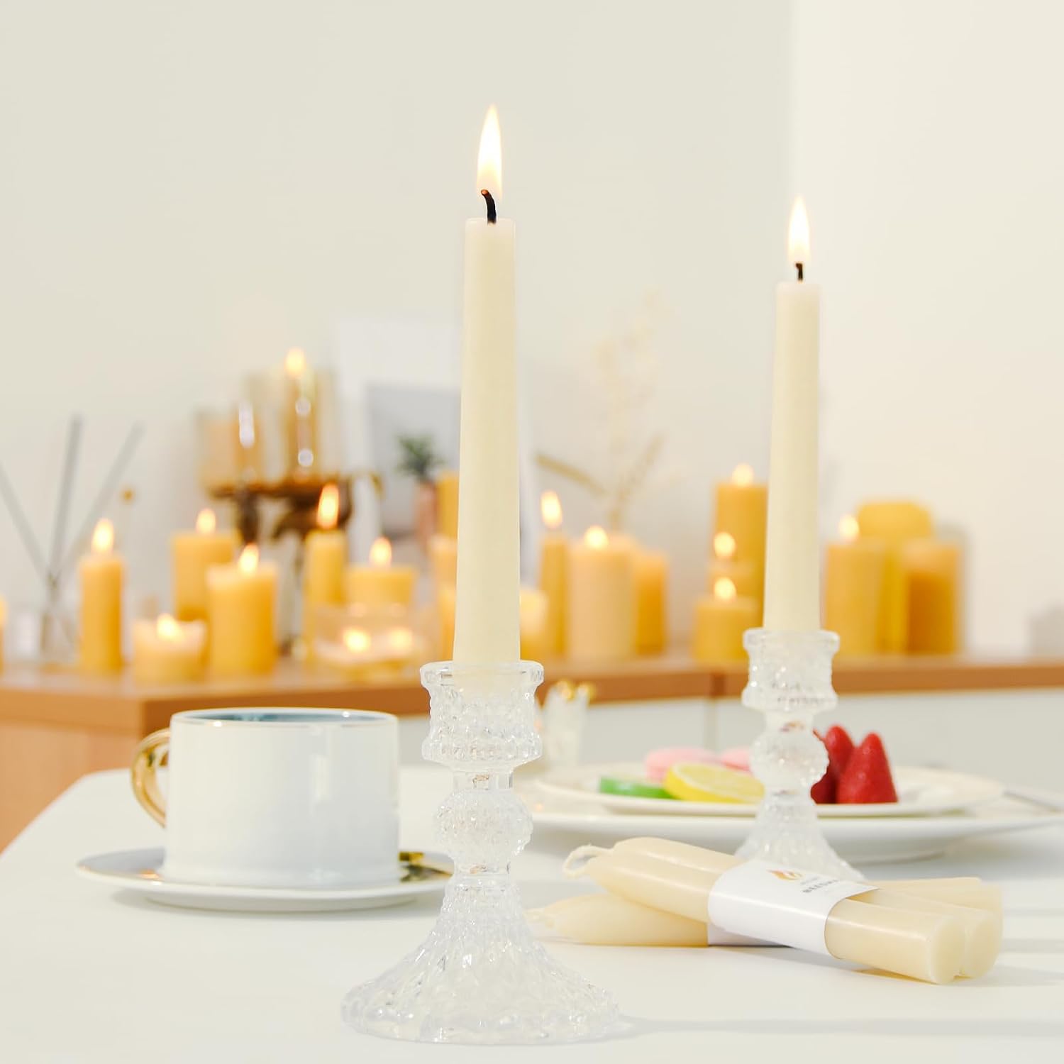 100% Pure White Beeswax Taper Candles - 6 Inch Natural Smokeless Spell Candles for Meditation, Rituals & Home Decor (16 Pack)​
