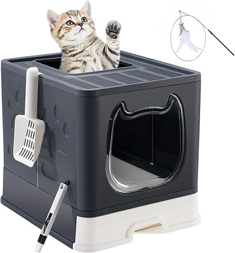 Pawsayes Caja de arena plegable para gatos con tapa bandeja cubierta para gatos en crecimiento apta para gatos pequeños y medianos