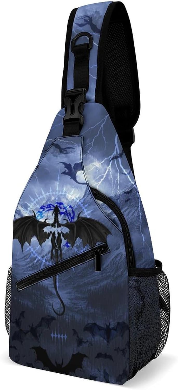 Dragon Sling Bag Gothic Sling Backpack Crossbody Bag for Men Women Casual Shoulder Daypack Anti Theft Purse Crossbody Fanny Pack Travel Hiking Lightweight Gym