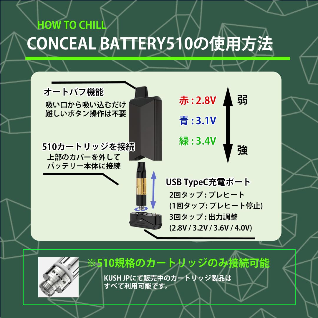 Amazon.co.jp: 【510規格】 CONCEAL BATTERY 510 バッテリー