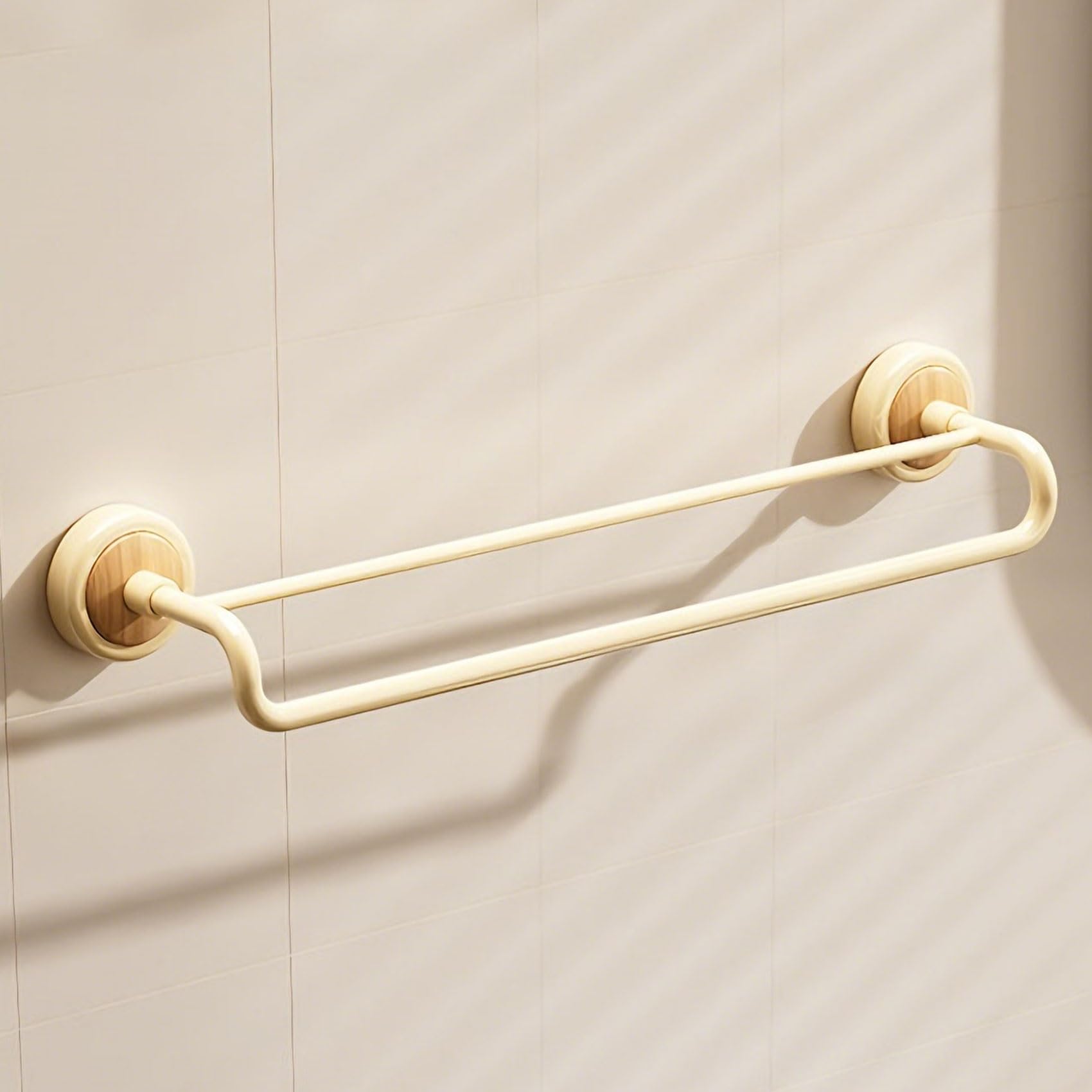 Double Pole No Drill Wall Mounted Towel Racks - Suction Cup Towel Bar for Bathroom Kitchen RV, Rustproof Stainless Steel Bathroom Hardware Set, Quick Setup Convenience(Yellow,45cm/17.7in)
