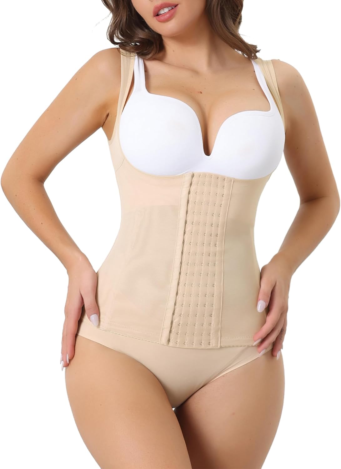Allegra K Waist Cinchers for Women Push-Up Shapewear Tummy Control Corset Hook Open Bust Sports Tank Top