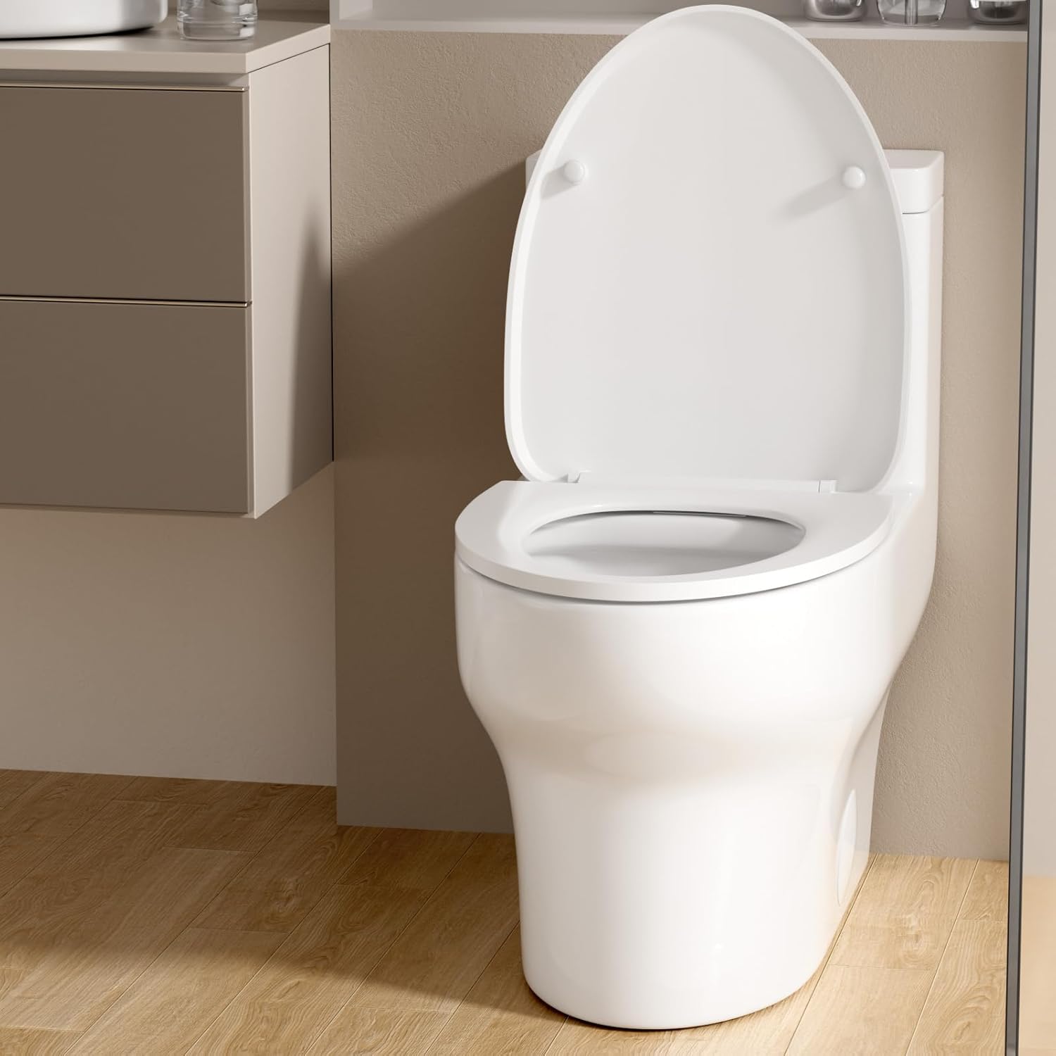 Sarlai One Piece Toilet - Tall Elongated Bathroom Toilet Comfort Height Dual Flush White Ceramic Modern Small Bathroom One Piece Toilet with Soft Seat, 12" Rough - In, Wax Ring Included