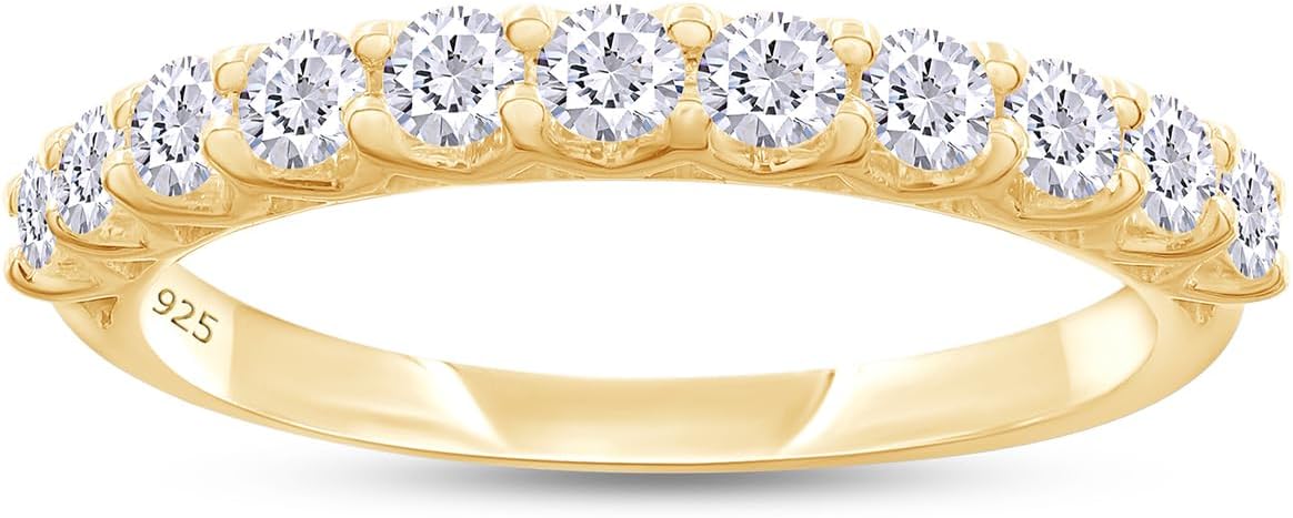 SAVEARTH DIAMONDS 1/2 Carat Moissanite & Lab Grown Diamond Eternity Band Wedding Rings for Women In 14K Gold Over Sterling Silver (0.50 Cttw)