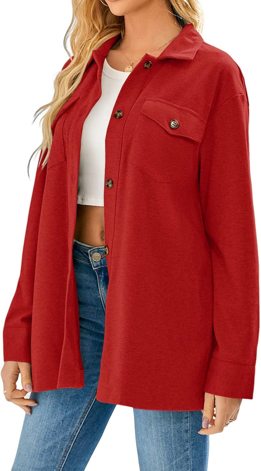 Cnkwei Shacket Jacket Women Button Down Shirt Jacket Casual Long Sleeve Shacket with Pockets - Image 4