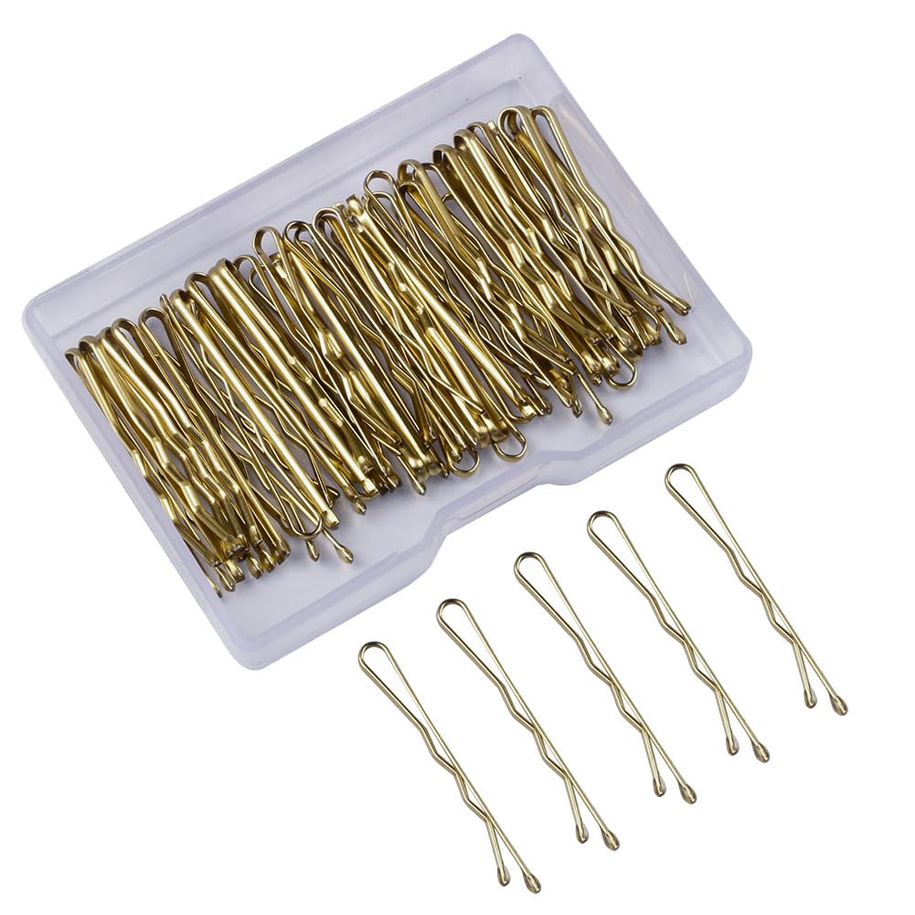 HugeDE 300 Pcs 3.5 cm Mini Bobby Pins Small Bun Hairpins Metal Hair Pins Small Hair Clips Non Slip Hair Bun Pins with Clear Box for Kids Golden