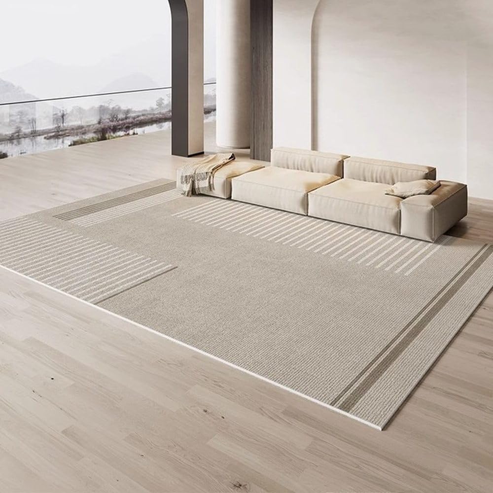 Tapis rayé crème confortable pour une chambre à coucher cocooning