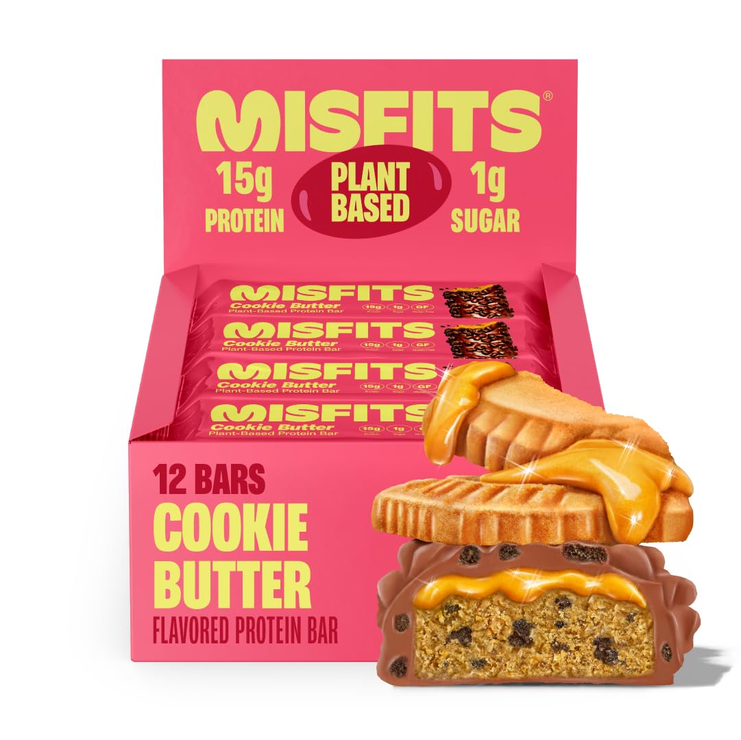 Misfits Vegan Protein Bars - Speculoos Cookie Butter | Nutrition Bars - 15g Protein, 1g Sugar, Plant-based, Low Carb, Non-GMO, Gluten Free Snacks |
