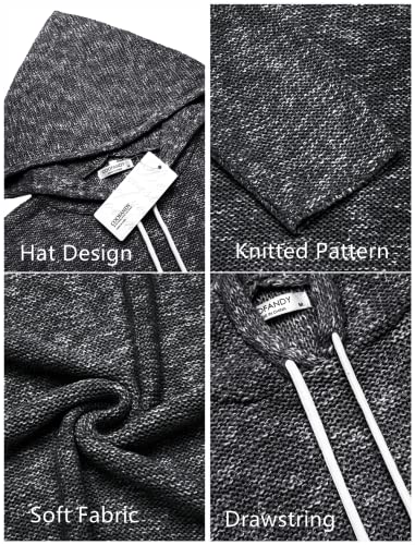 Coofandy Men's Knit Hoodies Long Sleeve Drawstring Warm Winter Jumper Sweater Black #TOP26