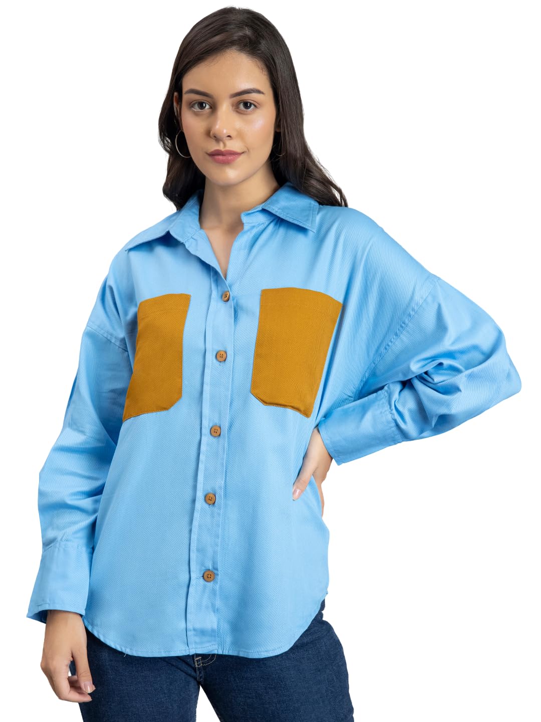 lounge dreams Sky Blue Pure Cotton Oversized Shirt with Pocket-picture-47