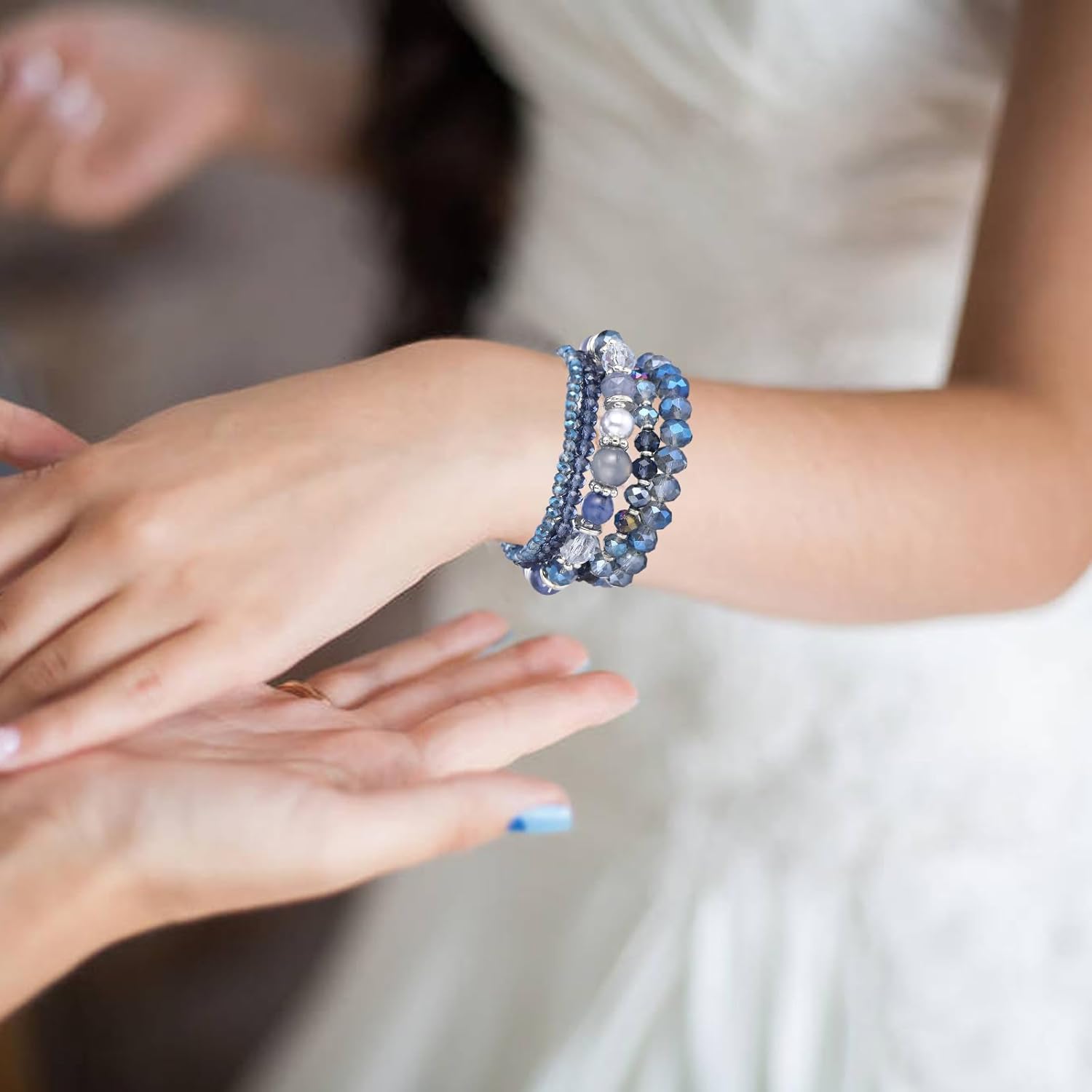 Bohemian Black Beaded Bracelets for Women, Cute Bracelets for Women, Multilayer Disco Ball Bead Stretch Bracelet, Beads Bracelet for Women Black - Image 6