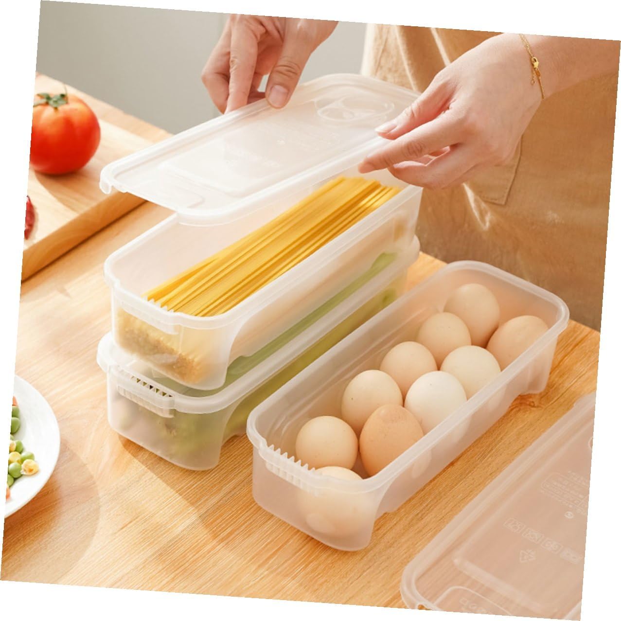 Cabilock 2pcs Rectangular Pasta Storage Containers, PP Airtight Canisters | Odorless Design, Space Saving Shape, Refrigerator Organization, Kitchen Pantry Use, Clean and Orderly Storage image 4