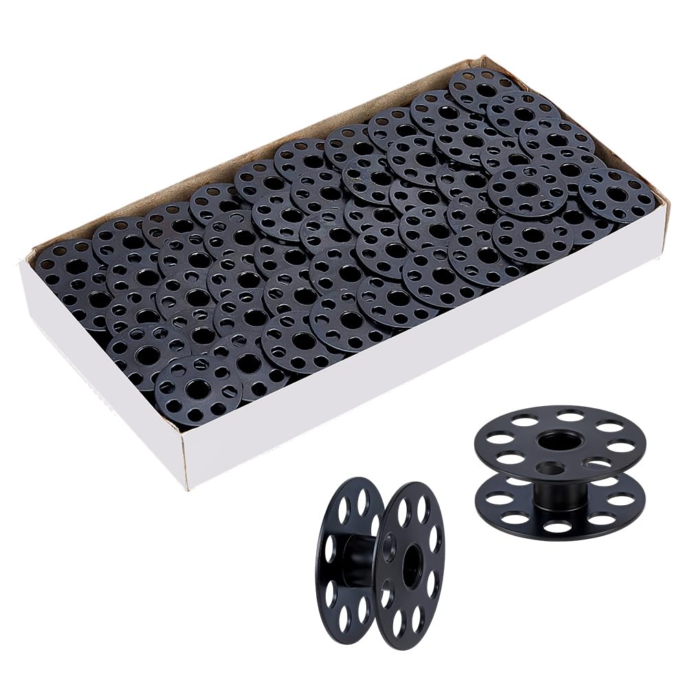 PH PandaHall 100pcs M Size Metal Bobbins for Sewing Machine, Sewing Machine Accessories 25.5x11mm Thread Spool Compatible with JUKI DU 1181N, JUKI DNU-241, DNU-1541s, CONSEW 205RB, Black