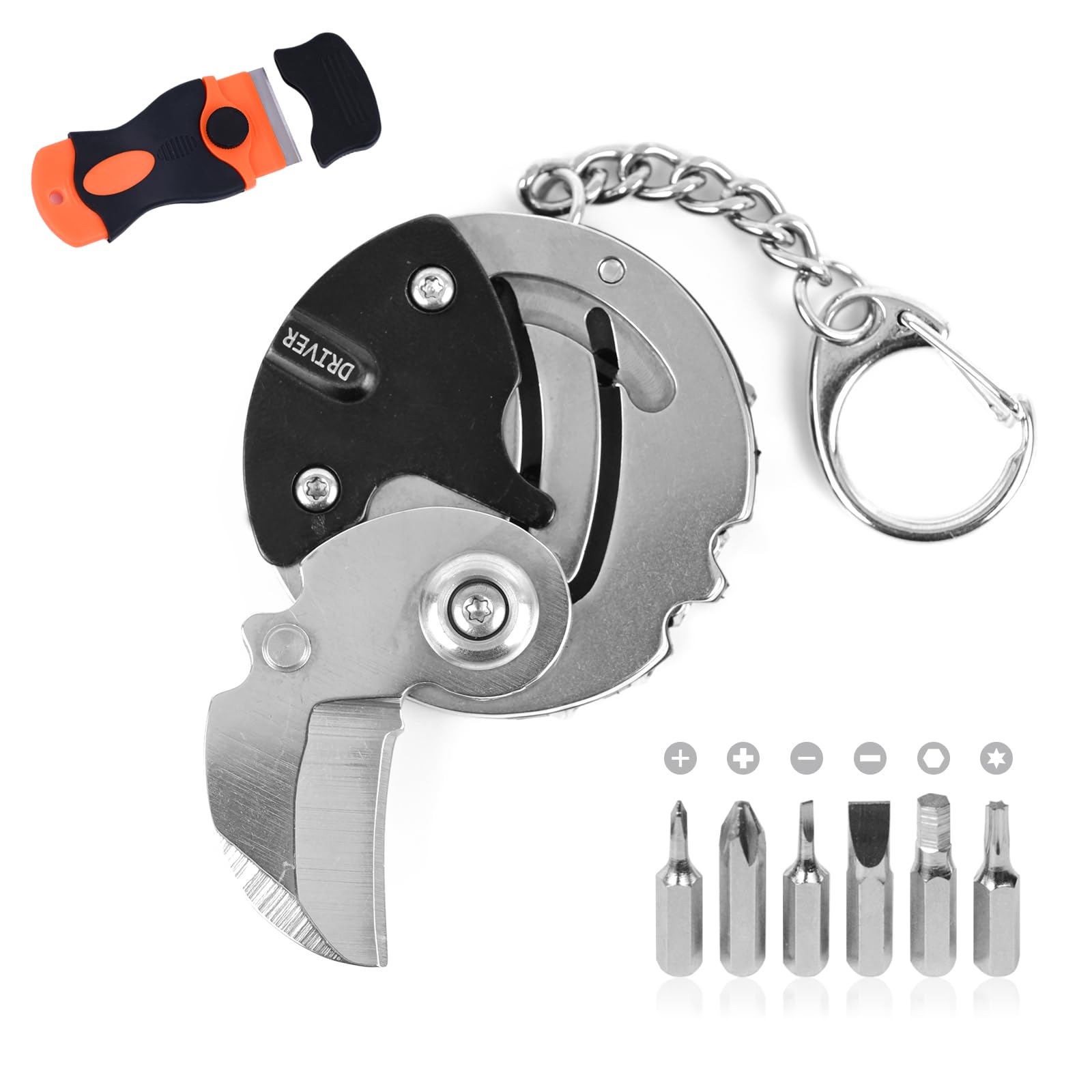 7-in-1 mini outdoor folding multifunctional tool - Small EDC Multitool with Screwdriver Set - portable pocket pendant -Compact Manual Tool (Silver