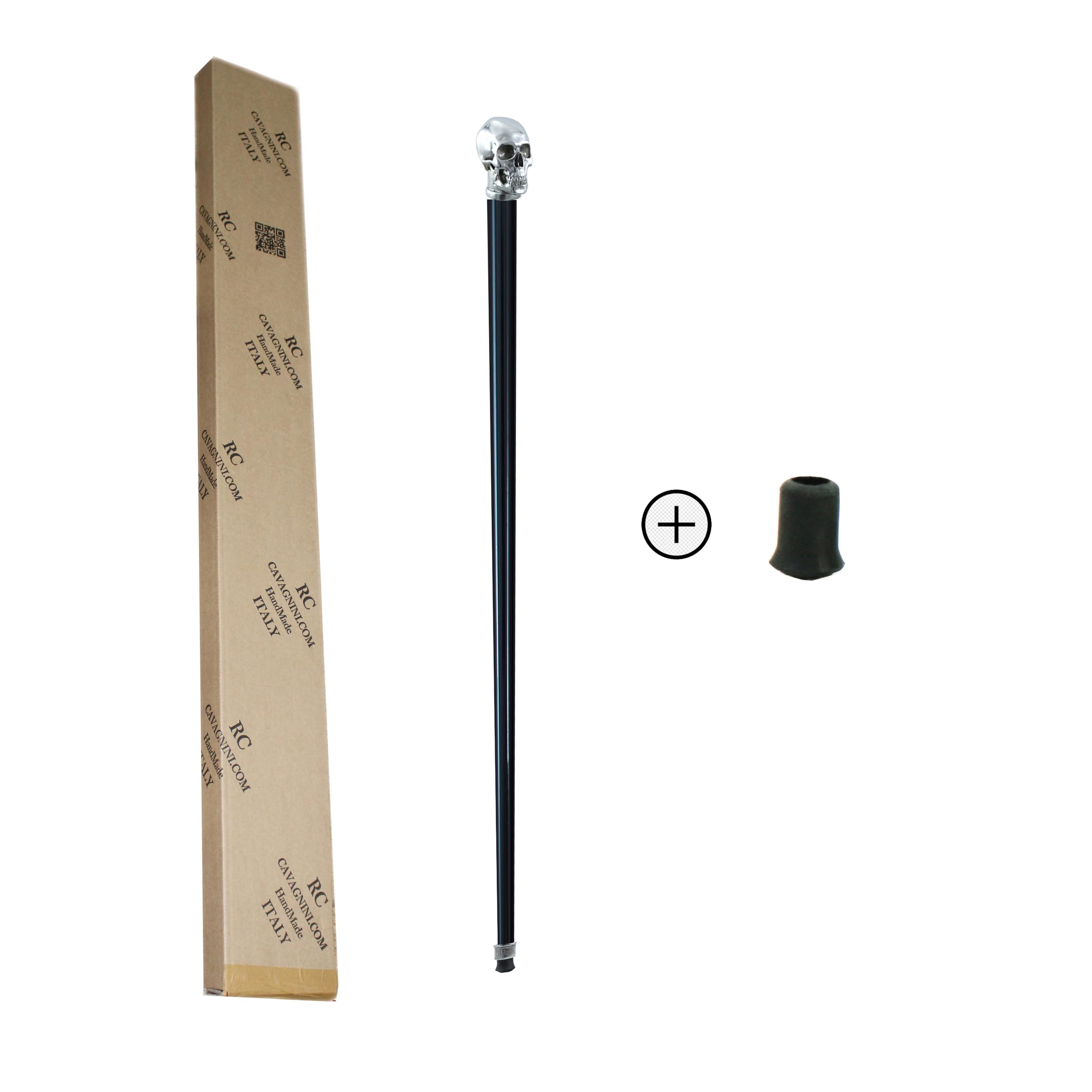Bastón Artesanal de Madera Negra con Mango de Metal cincelado, 97 cm, Capacidad 135 kg - Elegante Regalo de Ceremonia para Hombres, Mujeres y Personas Mayores, (Calavera)