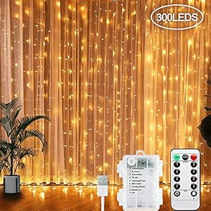 LED Lichtervorhang, 300 LEDs Lichterkettenvorhang 3M*3M USB Lichterkettenvorhang Batteriekasten mit 8 Modi Lichterkette…