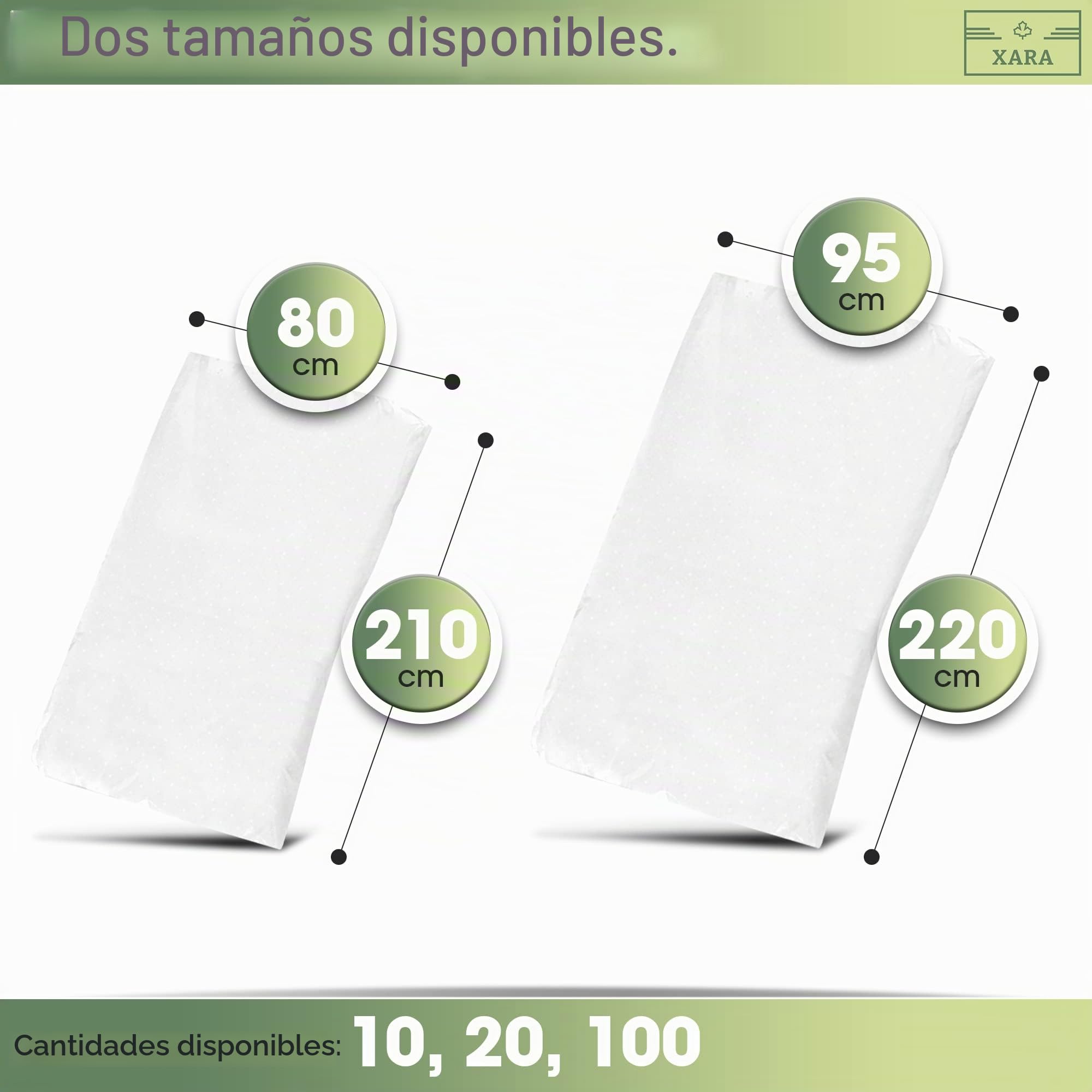 XARA - Sabanas Camilla Ajustables de TNT Sin Olores - Repele los Líquidos - Funda Camilla Masaje Ajustable 80 x 210 cm - Cubre Camillas Masajes Reciclable - Pack 20