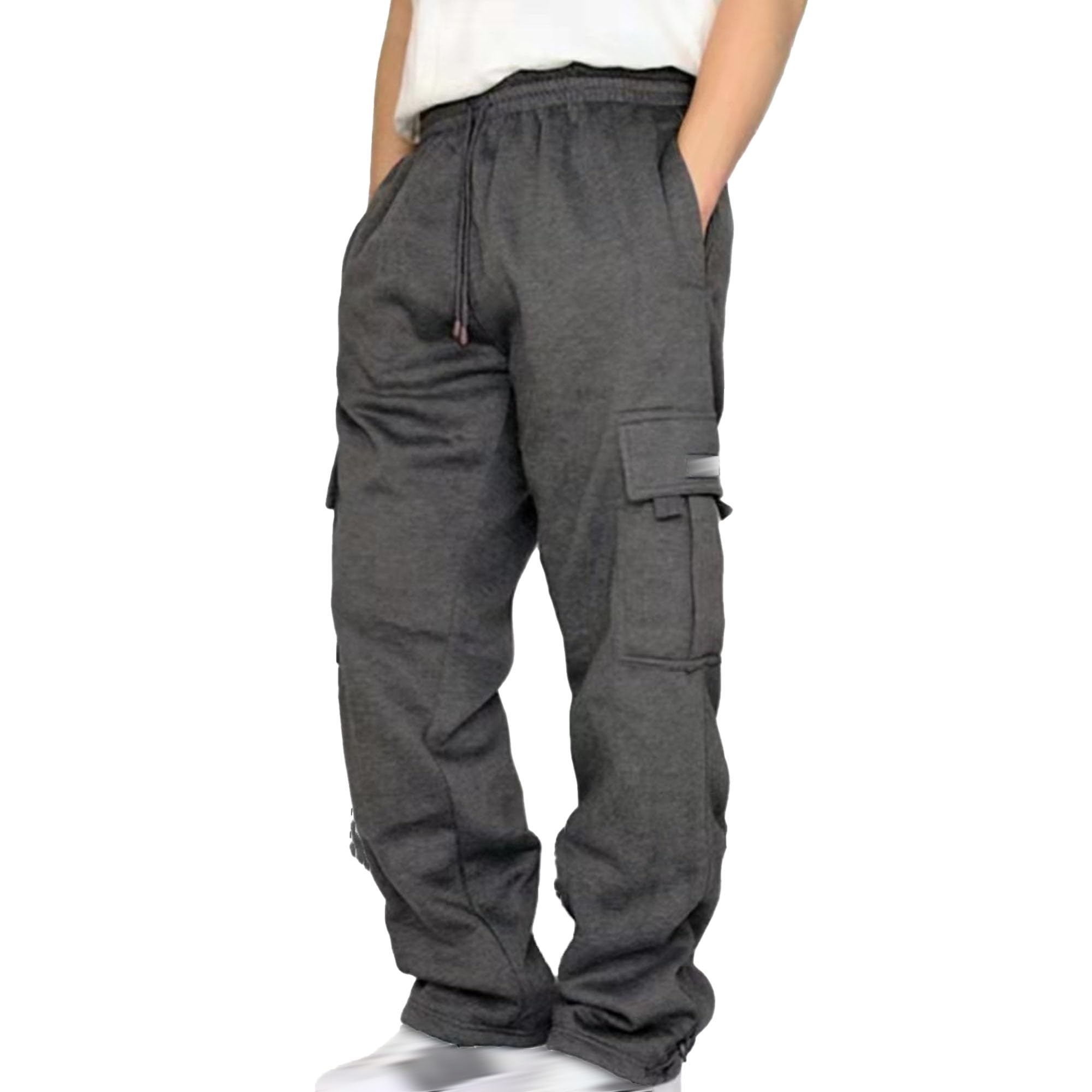 Mens Baggy Cargo Sweatpants Plus Size Drawstring Straight Leg Work Pants with Pockets Jogger Hiking Pants