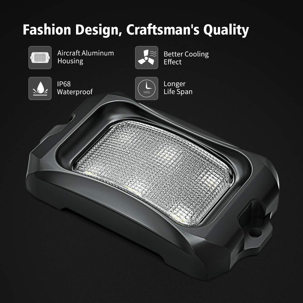 4 Mise à Niveau RGBW LED pods Roche lumières Courbe Surface Multicolore Voiture Underglow Lampe au néon w/Bluetooth Contrôle & Mode Musique