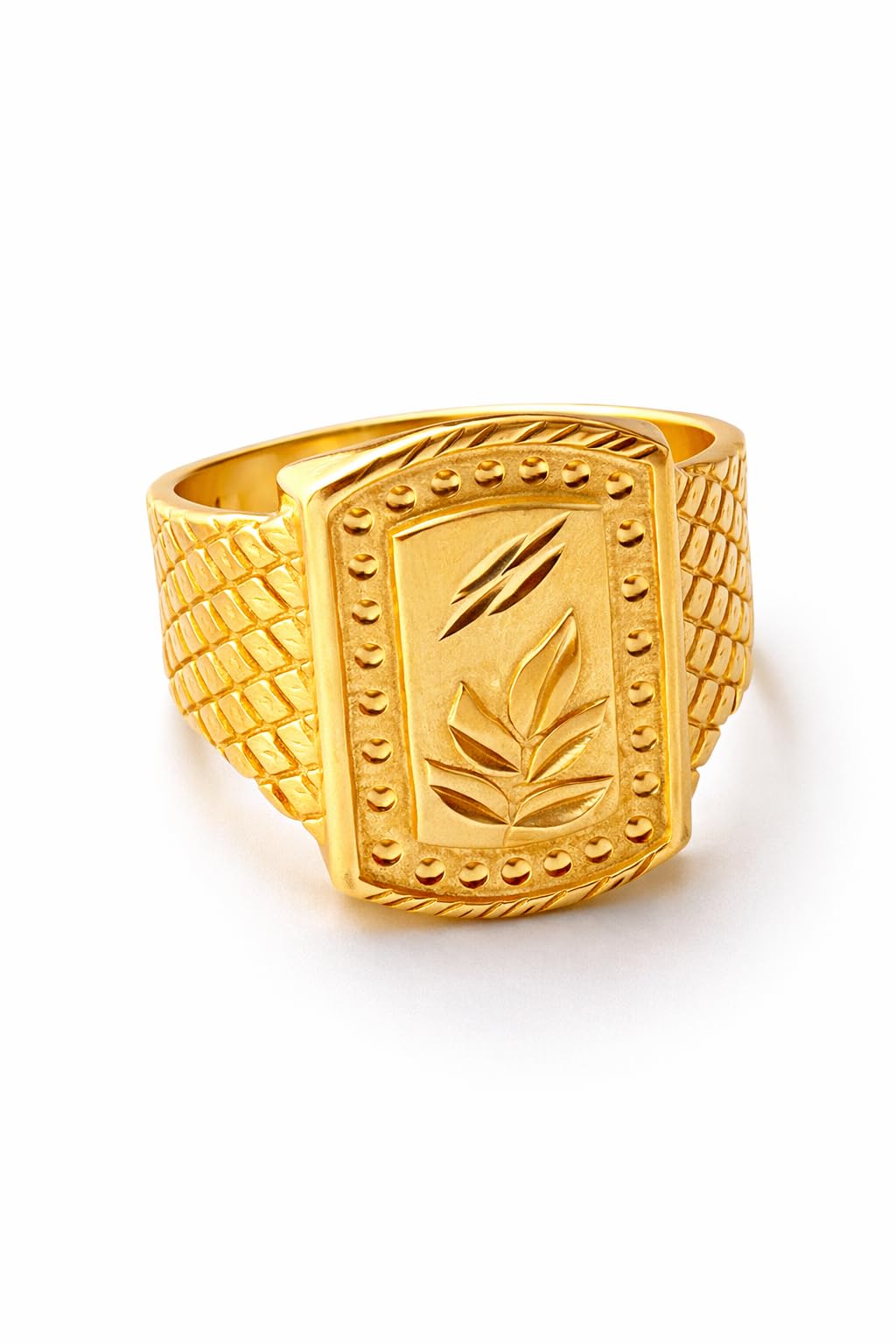 Men’s Designer Gold Plated Ring | Square Shape Textured Band | Perfect for Festive & Casual Wear-image-44