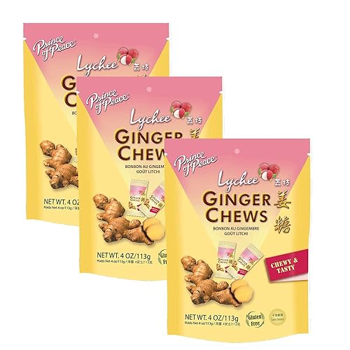 Z. Emma Ginger Chews Candy Original Flavo 4oz,Natural Candy,Sweet and Spicy Chewy for Morning Sickness and Nausea Relief (lychee, 3pack)
