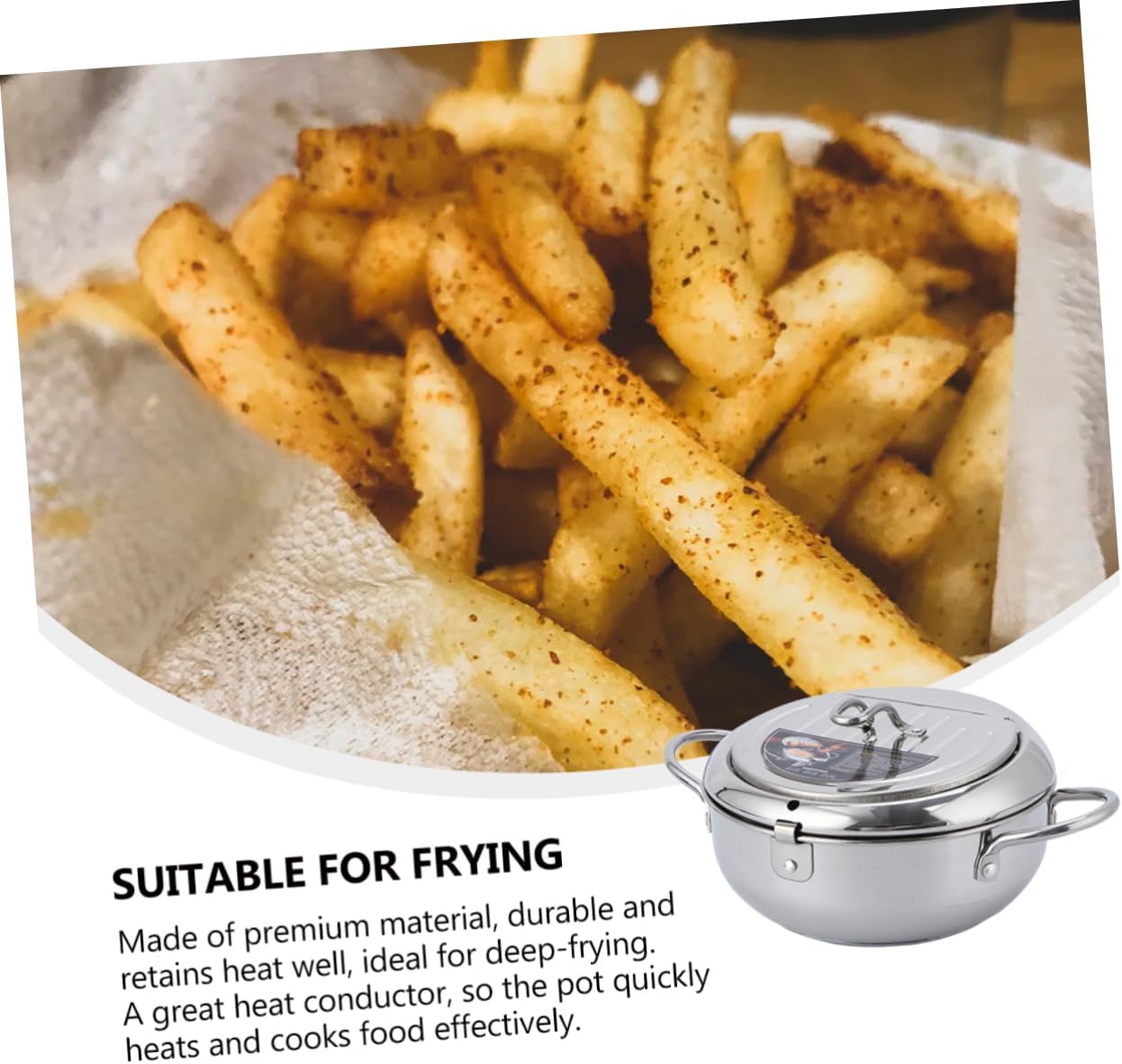 KICHOUSE Controllable Temperature Deep Fryer Pot Stainless Steel Frying Pan with Lid for Home Kitchen Compatible with Gas and Induction Stoves Lightweight and Easy to Clean