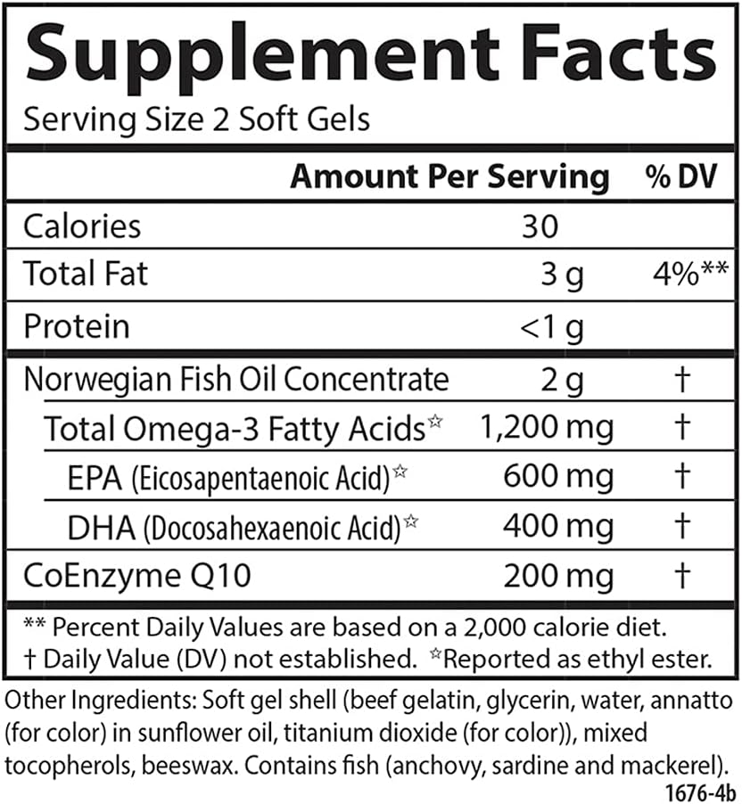 Carlson - Fish Oil Q, 1200 mg Omega-3s 200 mg CoQ10, Function, Energy Production & Circulatory Support, 120 Softgels