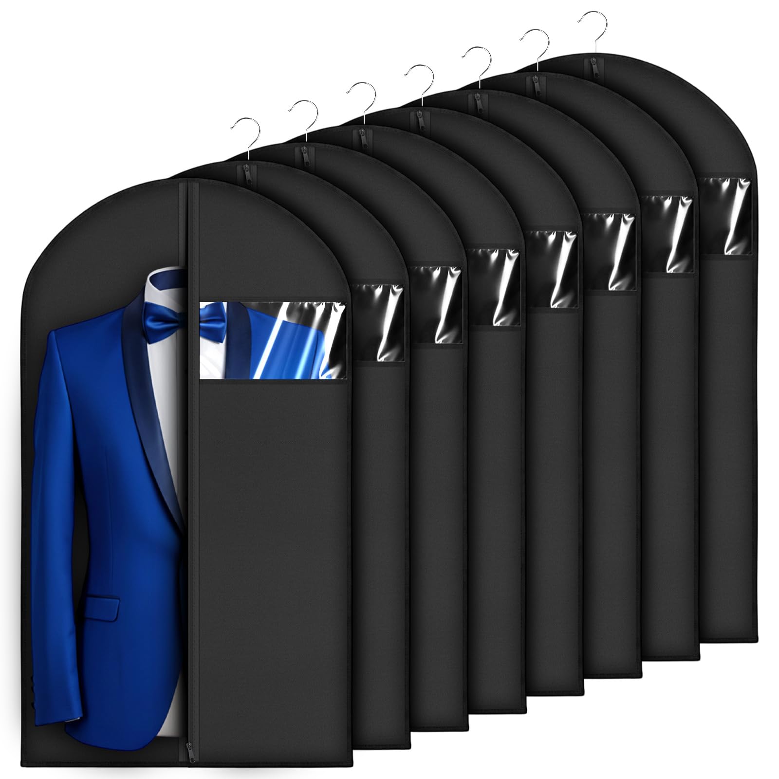 8 Pack Garment Bags for Hanging Clothes 40 inch Washable Suit Bags for Closet Storage and Travel with