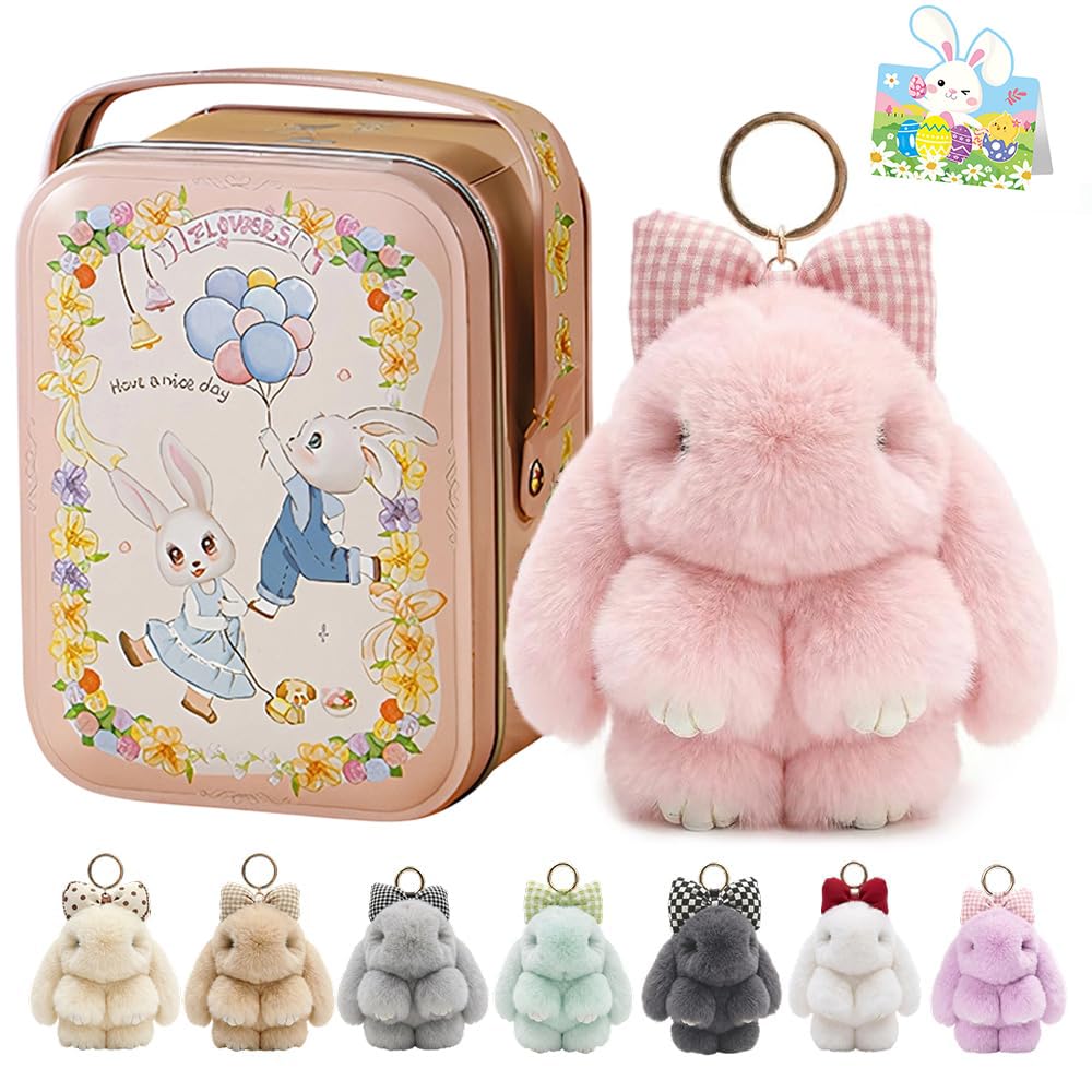 Bunny Lulu Keychain With Tin Box, Bunny Keychain Charm Bao Rabbit Pompom For Bags, Easter Girls Women Gift — view 13